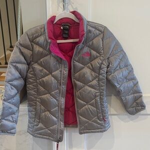The North Face Kids' Silver and Pink Puffer Jacket